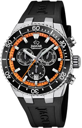 JAGUAR Swiss Made Herrenuhr Chronograph aus Kautschuk Schwarz | Quarzuhr, Kalender, Widerstandsfähiges Saphirglas, Wasserdicht 10 ATM, J1021/4, Ceramic