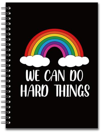 YAZMEEN Quaderno a spirale con scritta in inglese We Can Do Hard Things, con copertina rigida, motivo arcobaleno, regalo divertente per insegnanti, studenti, colleghi, squadre, ufficio, lavoro