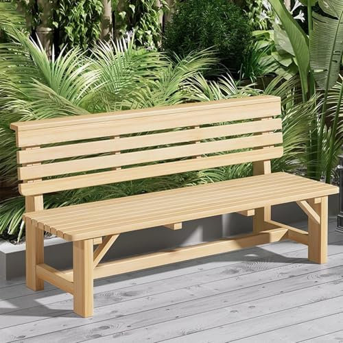 LOERSS Außenbank, Gartenbank, Parkbank, Terrassenbank Mit Rückenlehne, Für Veranda, Außenbereich, Terrasse, Rasen, Garten, Hof, Veranda, Hinterhof Und Park(160cm/63in,Wood Color)