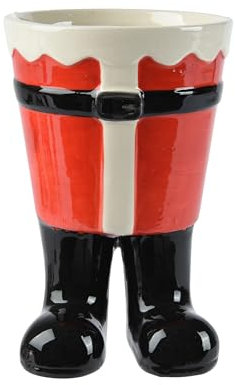 Kaemingk Pot de fleurs/cache-pot 12,5 x 8 cm - En céramique - Bottes de Père Noël - Décoration de Noël - Rouge