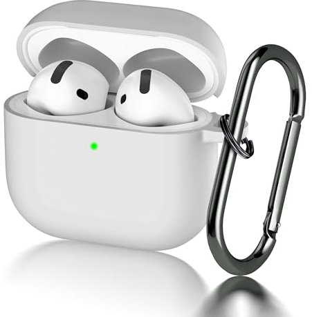 Seltureone Hülle für Airpods 4 (2024) mit Schlüsselanhänger, [Front-LED Sichtbar] Weiche Silikon Stoßfester Hülle, Unterstützung für Kabelloses Laden - Weiß