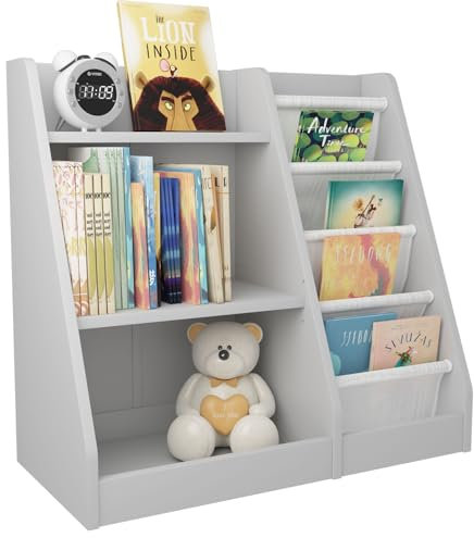 Hironpal Kids Bookcase Children Bookshelf, Baby Storage Book Rack Book and Toy Organizer Cabinet, Toddler Bookshelf for Playroom, Bedroom, Toddler Room, Nursery,Classroom (Gray,Small)