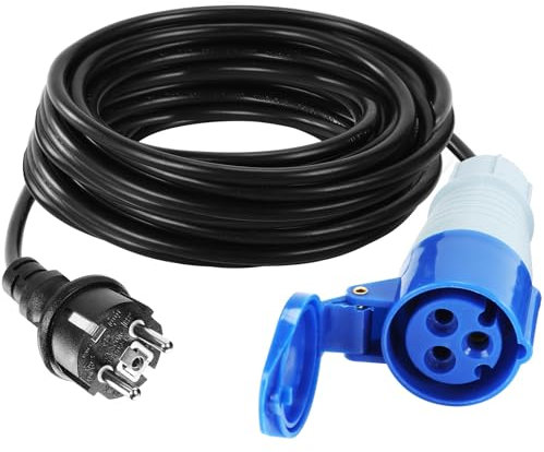5M CEE-Adapterleitung, 230V/16A CEE Adapter, 3-Polig CEE Stecker, IP44 CEE Kabel, Verlängerungskabel mit CEE-Winkelkupplung, Schuko Kupplung, Camping Stecker Adapter, Wohnwagen Zubehör