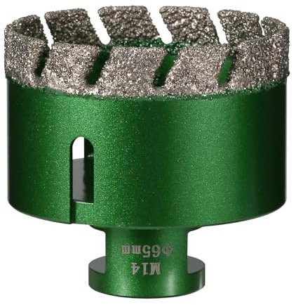 Vearter 65 mm Diamond Core Drill Bit, M14 Thread Connection Masonry Hole Saw, Vacuum Brazed Hollow Hole Cutter for Tile, Marble, Granite, Porcelain, Concrete, Quartz Stone