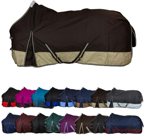 RL24 - Winterdecke Weidedecke 600D Basicline – atmungsaktive, Wind- & wasserdichte Outdoordecke mit Innenfutter & Kreuzbegurtung – Pferdedecke in Braun/Beige – 135cm (100g/m² Füllung)