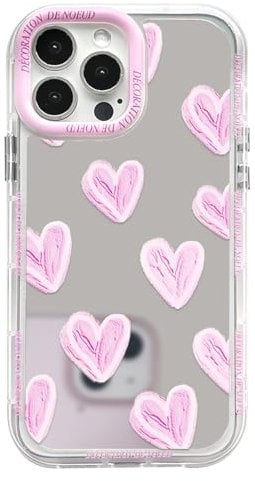 NITITOP Kompatibel mit iPhone 15 Pro Max Hülle Niedliche Spiegel Liebe Herz Glitzernd Muster Mädchen Frau Rosarot Design der Linsenblende Design Stoßfeste Glänzende Handyhülle - Rosarot Liebe Herz