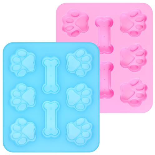 Backmatte Hundekekse, 2 Stück Pfotenknochen Knochen Backform, Antihaft-Silikon-Hund Backmatte für Süßigkeiten, Gelees und Eiswürfel