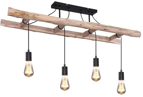 Globo Retro Pendelleuchte Holzleuchte Vintage Hängelampe Holz Hängeleuchte im Leiter Design Holz Deckenlampe, 4x E27, 115x30x80cm, Wohnzimmer Esszimmer