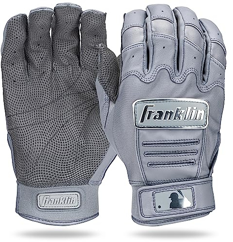 Franklin Sports MLB Batting Gloves - CFX Pro Adult + Youth Batting Gloves Pair - Baseball + Softball Gear - Grey Chrome - Youth Large