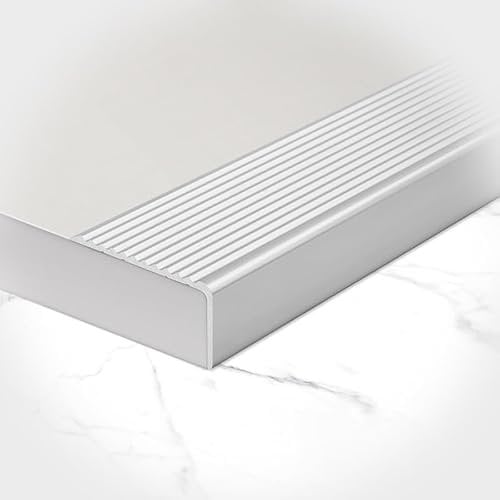 WINARA Alu Treppenwinkel 90/100/120cm, Treppen Stufenkantenprofil, Treppenkantenprofil for Laminat/Parkett/Fliesen, Metall-Eckschutz, Treppenprofil, Winkelprofil(Silver,100cm/40in)