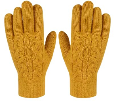 CHROMACRAFT 1 Paar Gelbe Strickhandschuhe, Touchscreen-Handschuhe, Unisex, Verdickte Winterhandschuhe, Outdoor-Fahrradhandschuhe
