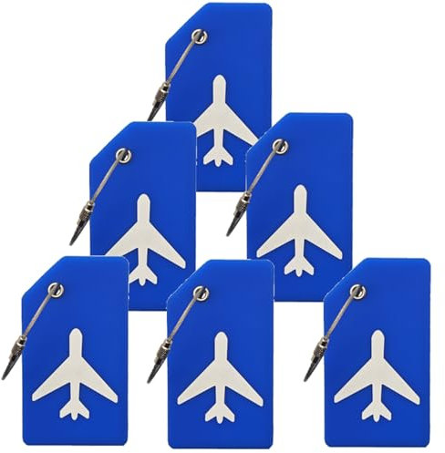 Lot de 6 étiquettes de bagage en silicone avec nom et carte d'identité, étiquettes d'identification de bagages, accessoires essentiels de voyage pour sacs à dos, valises, sacs, bagages – Bleu