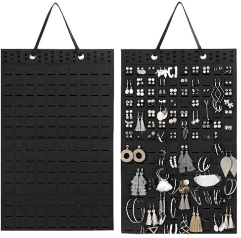 ACHANFLY 2 Stück Schmuck Organizer Hängend Ohrring Aufbewahrung Schwarz Filz Schmuckaufbewahrung Ohrringe Schmucktasche zum Aufhängen für Frauen und Mädchen, Hält bis zu 300 Paar