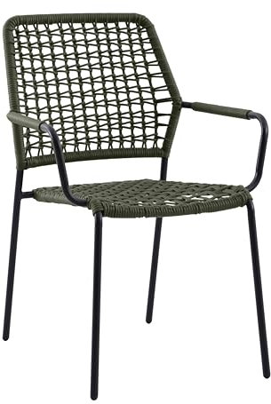 METRO Professional Gartenstuhl mit Armlehne Alta, Stahl/PE Rattan, 58 x 64 x 85 cm, Stapelbar, Wetterfest, 150 kg Tragkraft, Olivgrün