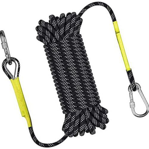 24kN Statisches Kletterseil 10m, 10mm Outdoor Seil mit Karabiner, Geflecht Nylon Seil mit 2 Stahlhaken für Bergsteigen Wandern Baumfällung Outdoor Sport Camping Garten (Schwarz, 10m)