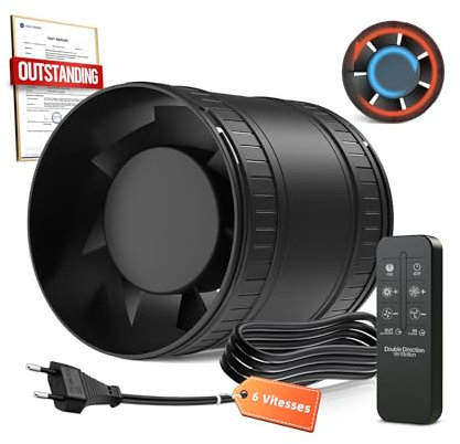 BUMSOU Ventilateur de Conduit Bidirectionnel, 6 Vitesses, Télécommande – Ventilateur Silencieux Puissant avec Protection Contre la Surchauffe, VMC Salle de Bain WC Serre Tente, Extracteur d'Air 100mm