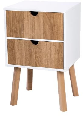 POSNORD Nachttisch mit Zwei Eichefarben Schubladen, Nachtschrank, MDF und Buchenholz, Mit Stauraum, Lackierter Körper, Ideal für Schlafzimmer, 34,5x30x55,5 cm, Weiß