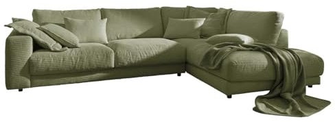 KAWOLA Big Sofa Ecksofa megasofa Sofa Madeline Cord olivgrün Recamiere rechts - Couch Wohnzimmer groß - Moderne Lounge Sofa