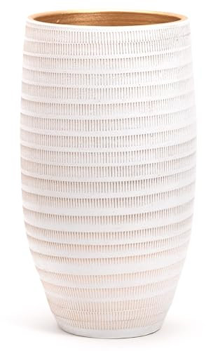 Jarrón grande y elegante de terracota, decorado con interiores dorados, diámetro 22 cm, altura 40 cm, maceta decorativa moderna para plantas, flores, plantas suculentas, Sansevieria, para interior o