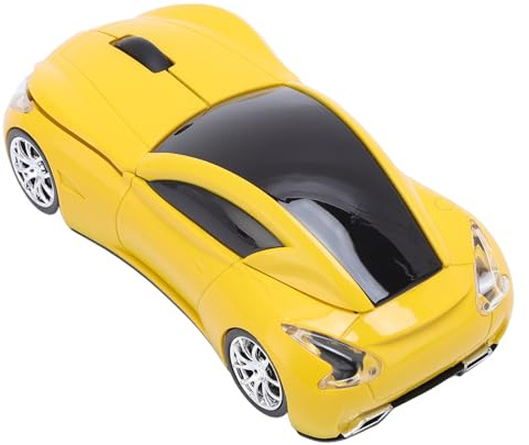 Sportwagenmaus, 1600DPI 2,4 GHz Wireless Mausauto -Form -Computermaus mit Ergonomischem Design, Optische Gaming -Maus für PC -Laptop (Yellow)