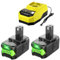 2Pack 5000mAh Replacement Battery and Charger 18V for Ryobi One+ Battery with LED Indicator Compatible with P108 RB18L40X P107 RB18L25 P104 P105 P106 RB18L50 RB18L40 RB18L50 RB18L25