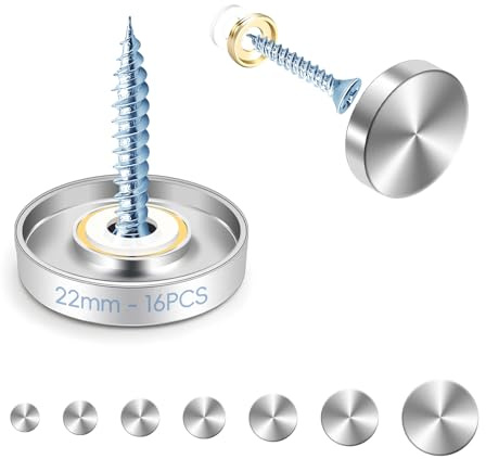 mawmuaw 22 mm Mirror Screws 16 Stk Spiegelschrauben Edelstahl Zierschrauben | Dekorative Spiegel Schrauben mit Abdeckkappe Unterlegscheibe Ziernägel, Schöne Schrauben für Schilder Glasplatte Duschkabine
