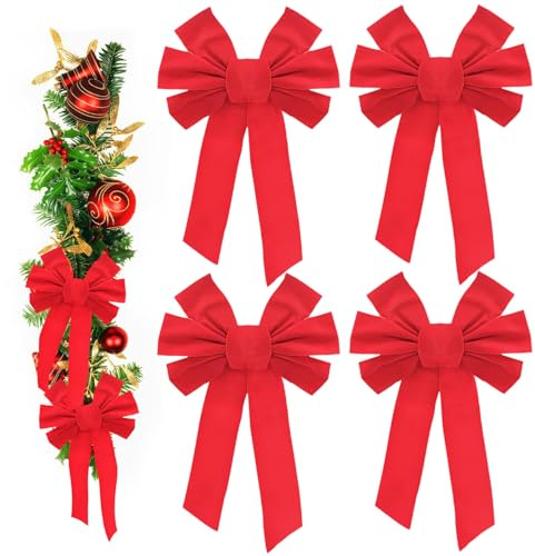 JJQHYC Paquete de 4 Lazos de Navidad de 40 x 25 cm, Lazos Grandes para árbol de Navidad, decoración de Navidad, Lazos Rojos para Coronas, Puertas y Ventanas