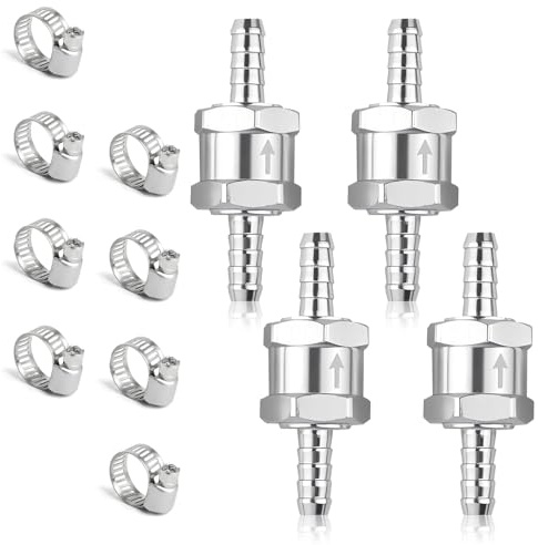 4 Stück Kraftstoff Rückschlagventil, 10mm Auto Vergaser mit Federklammer, 10mm Aluminium Ventil Rückschlagventil, Rücklaufventil, für Kraftstoff, Wasser