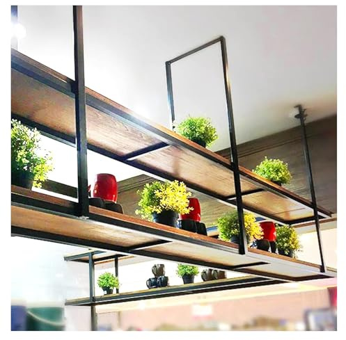 DMBBSAPBSH Casier à Vin Suspendu au Plafond, Étagères suspendues for Plantes, Support for Pots de Fleurs, étagère de Rangement en Bois avec Porte-Bouteilles et Structure en Fer.(80x30x80cm)