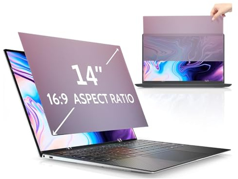 Denash 14 Inch Laptop Privacy Screen Filter, 16:9 Anti Glare Blue Light Proof Adhesive Screen Protector Film, Reduces Eye Strain for Most Laptops