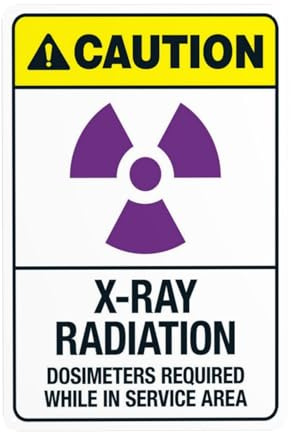 Dosimètres de rayonnement X requis pendant que vous êtes dans la zone de service Panneau d'avertissement de sécurité en métal pour bureau, route, maison, rue, décoration murale facile à monter 20 x 30