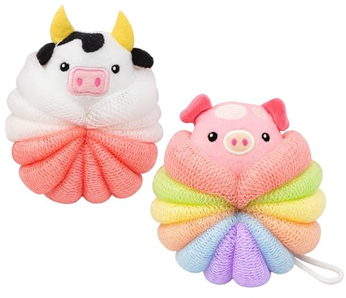 Kids Bath Sponge, Bath Sponges for Kids with Soap, Gentle Bath Foam for Children, Soft Shower Pouffe for Daily Cleansing, 2 Pack Sponge Set for Sensitive Skin