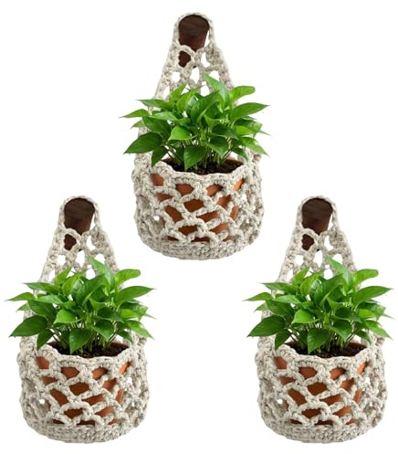 Vauki 3 piezas de macramé, macramé colgante, plantas colgantes, macetas de pared para plantas, para uso interior y exterior, para el jardín, el balcón, la ventana, para el salón