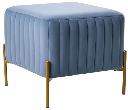 Hocker Samtstoff blau mit goldenen Metallbeinen quadratisch glamourös Utah