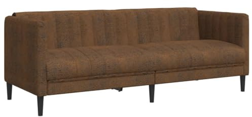 XHNIFBN 3-Sitzer Sofa Braun 193 cm Kunstleder Wildleder-Optik Mikrofaser robust gepolstert Modernes Design für Wohnzimmer Büro Schlafzimmer Flur