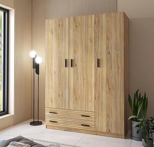Meyvaser.com Ecommerce Company Armario 3 Puertas con 2 Cajones, Incluye 2 Barras para Colgar, Color Mauvella-Rayas, 208 x 149,9 x 51,6 cm