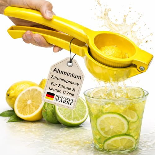 Zitronenpresse Aluminium manuell Zitruspresse Hand Saftpresse Limettenpresse robust ergonomisch 22cm große Pressschale 7cm Kernefilter einfach reinigen langlebig Küche Bar