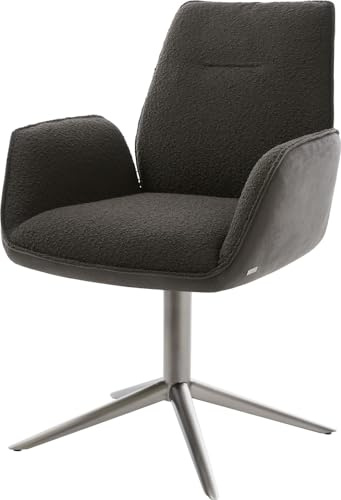 DELIFE Esszimmerstuhl Zoa-Flex Fußkreuz Graphit Materialmix Schwarz 360° drehbar Wippfunktion Taschenfederkern