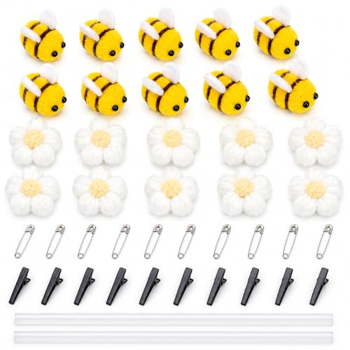Baiinjiene 42 Stück Bienen Deko Set, Filzbienen und Blumen zum Basteln | teiliges Bienen Deko Set mit Filzbienen, Filzblumen und Zubehör zum Basteln, Dekorieren und Gestalten kreativer DIY Projekte.