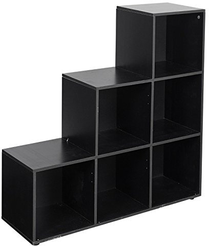 URBNLIVING Black 6 Cube Step Storage Bookshelf Unit