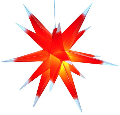 GURU SHOP 3D Außenstern Kaspar, Weihnachtsstern, Faltstern mit 18 Spitzen Incl. 7 m Kabel & LED Leuchtmittel - Ø 55 cm Trafo Rot/weiß, Kunststoff, Weihnachtsstern, Adventsstern