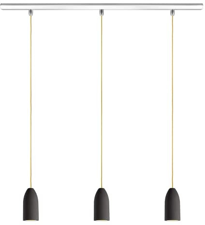 Buchenbusch urban design Pendelleuchte 3-flammig dark edition, Küchenlampe mit Textilkabel Gelb, Beton Pendelleuchte, Deckenleuchte Wohnzimmer