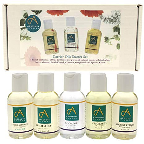 Absolute Aromas Starter Kit Oli Vettore 5 pz da 50 ml - Oli Vettore Puri e Naturali al 100% - Mandorle Dolci, Nocciolo di Albicocca, Nocciolo di Cocco Frazionato, Semi d'Uva e Nocciolo di Pesca