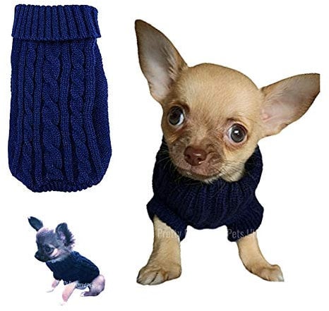 Chihuahua Clothes Puppy Dog Coat Knit Jumper Cosy Teacup Smaller Breeds (XXXS, Navy)