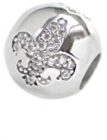 TALISMAN JEWELLERY Anhänger Kugel Silber poliert mit LYS Blume Zirkonia für Armband mit Schlangenkette