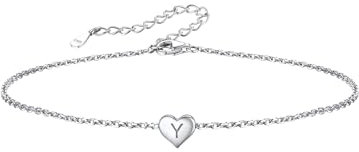 Chaine de Cheville Lettre Y Argent Femme 925 Bracelet Pied Coeur Chaines Pied Fille Jeune avec Pendentif Initiale Y Sterling Rolo Fine 16 cm Cadeau Adolescente Jeune Cadeau Enfant 12 ans Copine