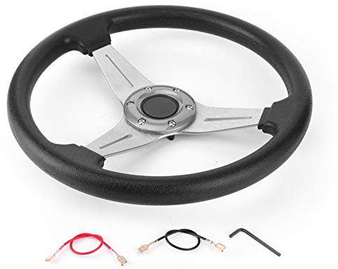 Biuzi Lenkraddrift, 350mm/14in Rennwagen Drifting Lenkrad Sportlenkrad 14in Zubehör(Silber)