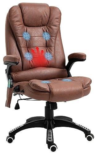 Vinsetto Office Chair, Ergonomic Desk Chair with 6-Point Massage and Back Heated, Microfiber Cloth Computer Gaming Chair with Arms, Lumbar Support, Brown