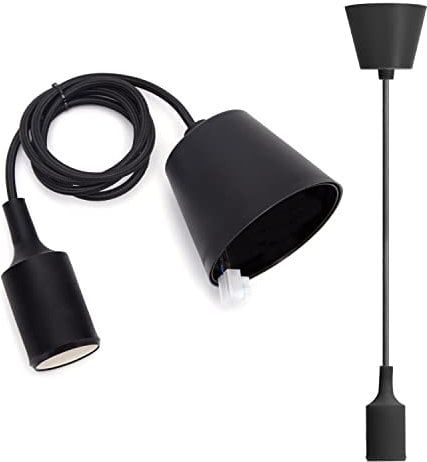 Aigostar E27 Support de Lampe en Silicone,Câble de 100 cm avec Support de Plafond,Lampe à Suspension Pour Accessoires de Bricolage,Noir