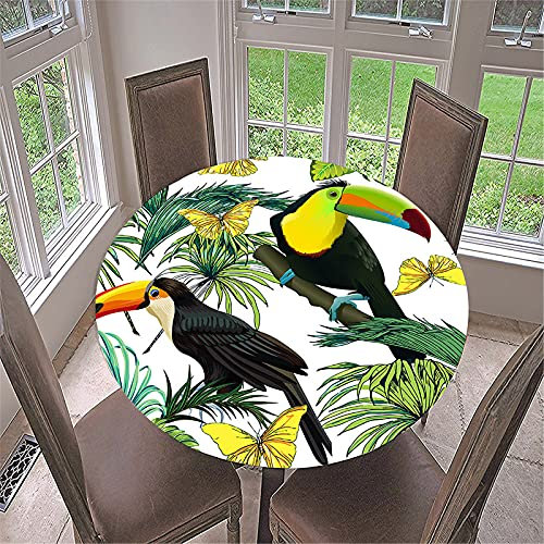 Morbuy Tischdecke Elastisch Rund, 3D Tukan Drucken Gartentischdecke Tischdecken Wasserdicht Abwaschbar Abwischbar Tischtuch für Küche Garten Outdoor (Durchmesser 120cm,Gelber Schmetterling)